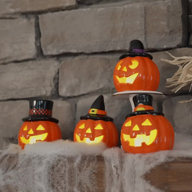 Mini Ceramic Jack-O-Lanterns, Set of 4 - Accents - 2