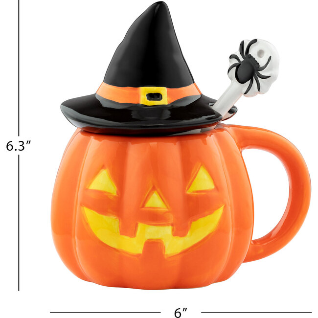 Lidded Jack-O-Lantern Mug with Spoon - Accents - 4