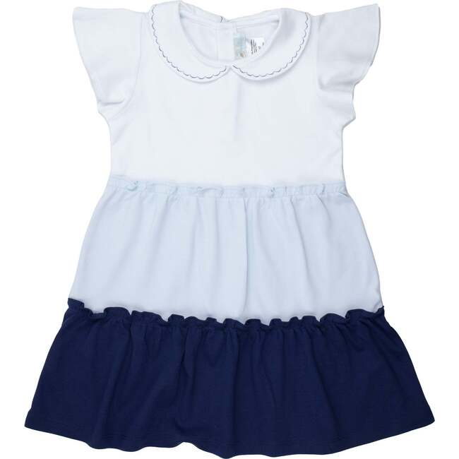 School Days Colorblock Pima Dress, Infant Girls, White and Blue