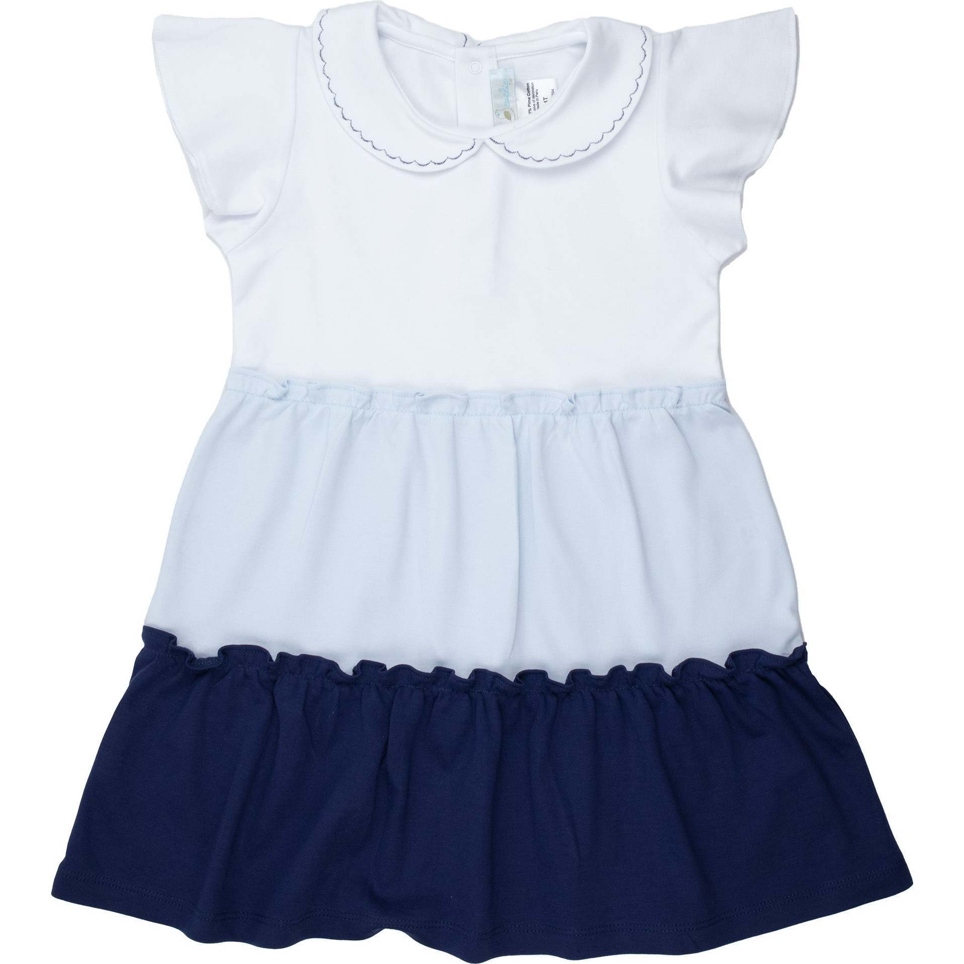 School Days Colorblock Pima Dress, Infant Girls, White and Blue - Dresses - 1