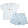 School Days Pima Short Play Set, Toddler Boys, White and Lt.Blue - Mixed Apparel Set - 1 - thumbnail