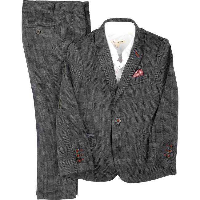 Stretchy Tailored Fit Plaid Mod Suit, Grey Glen