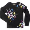 Sofia Tic Tac Toe Print Long Cuffed Sleeve Top, Black - Sweatshirts - 1 - thumbnail