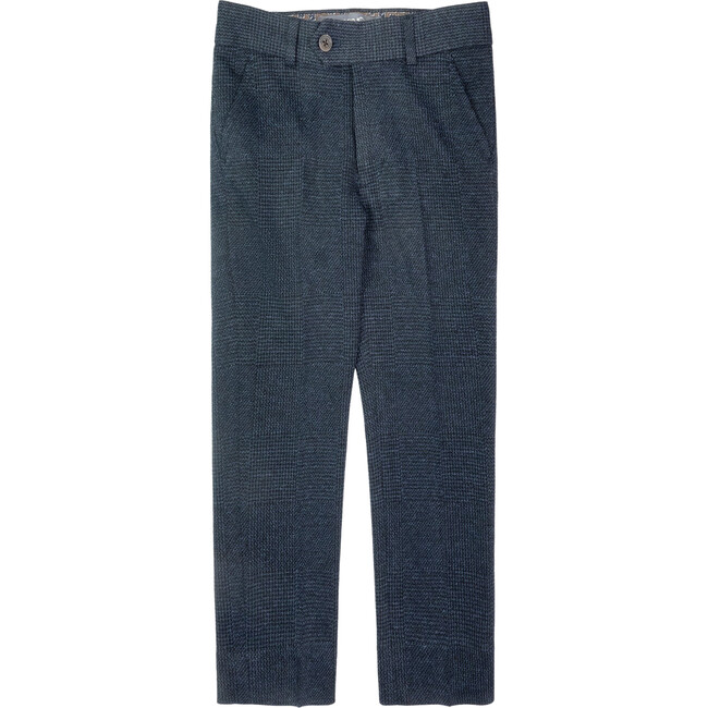 Stretchy Straight-Leg Plaid Suit Pants, Navy Glen
