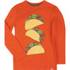 Taco Night Graphic Long Sleeve Tee, Orange - T-Shirts - 1 - thumbnail