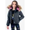 Wilderness Lion-Esque Detachable Faux Fur Hood Heart-Quilt Jacket, Black - Jackets - 2