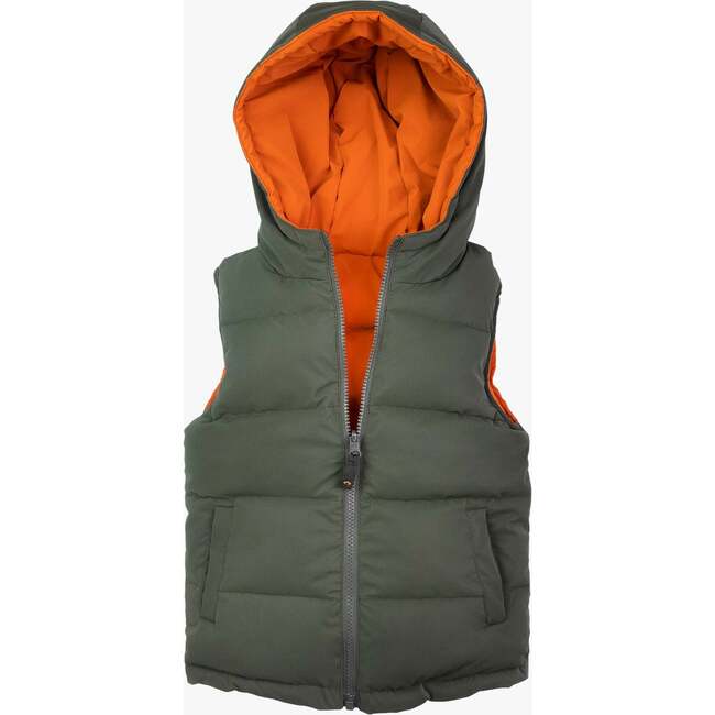 Reversible Hooded Puffer Vest, Harvest - Jackets - 2