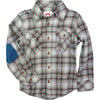 Flannel Elbow Patch Plaid Shirt, Grey And Orange - Shirts - 1 - thumbnail