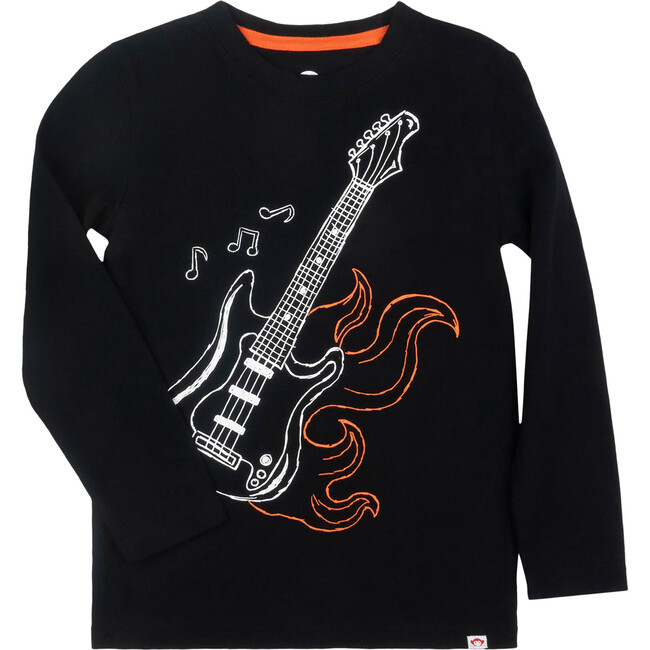 Electric Guitar Graphic Long Sleeve Tee, Black