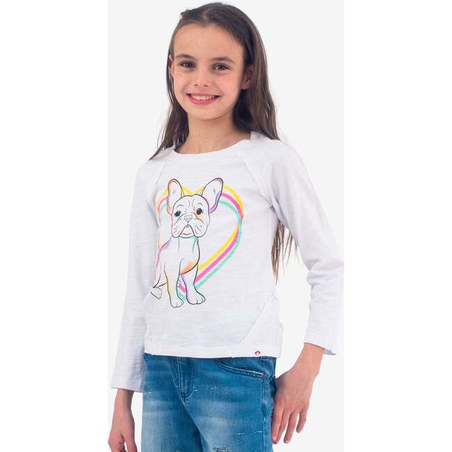 Adler French Bulldog Print Crew Neck Long Sleeve Tee, White Slub - T-Shirts - 2