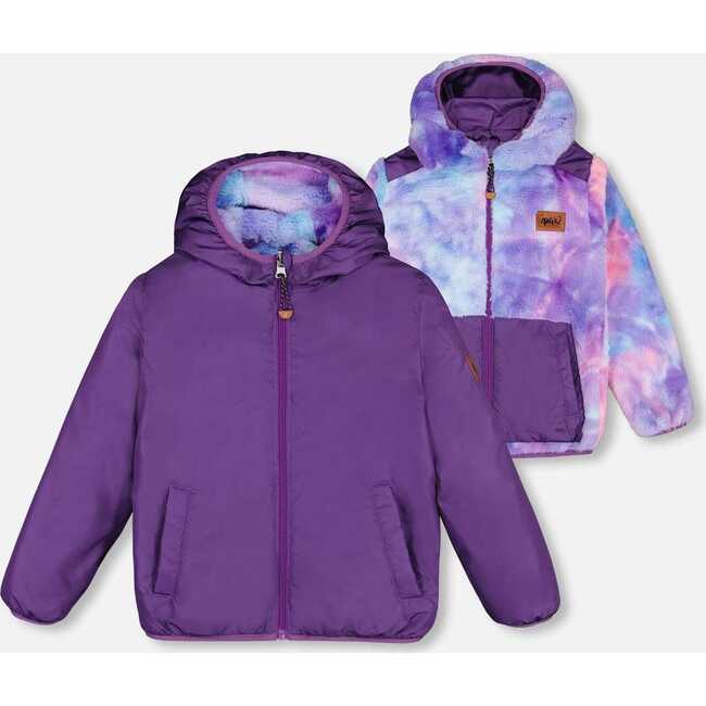 Transition Reversible Plush & Nylon Jacket, Grape Purple