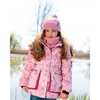 Vintage Floral Print Faux Fur Hooded Puffy Jacket, Pink - Jackets - 2