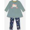 Tunic & Print Leggings Set, Sage Green & Navy - Mixed Apparel Set - 1 - thumbnail