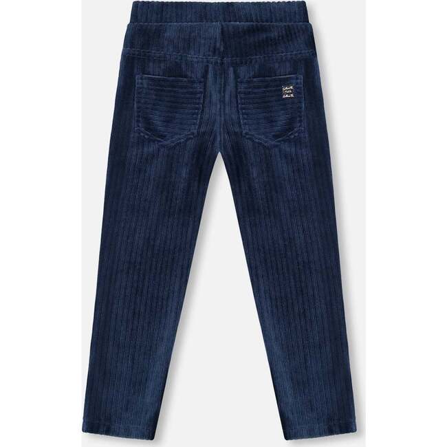Velvet Ribbed Treggings, Dark Navy - Leggings - 3