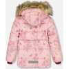 Vintage Floral Print Faux Fur Hooded Puffy Jacket, Pink - Jackets - 4