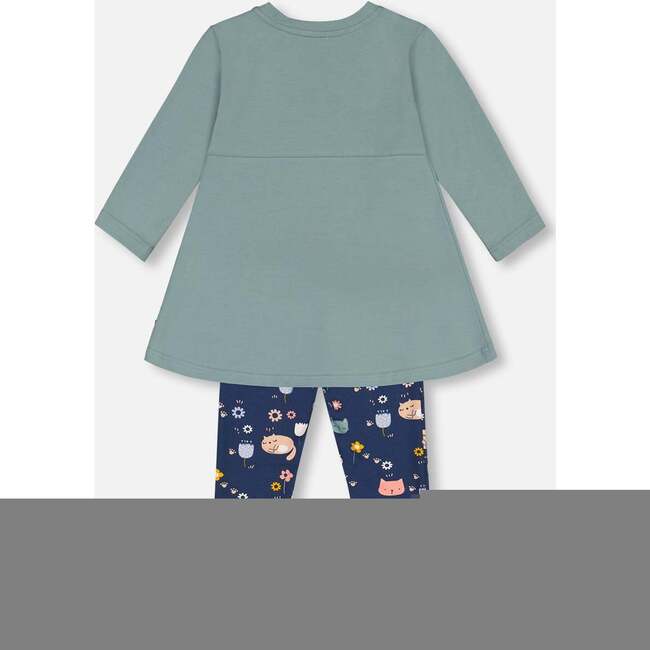 Tunic & Print Leggings Set, Sage Green & Navy - Mixed Apparel Set - 4