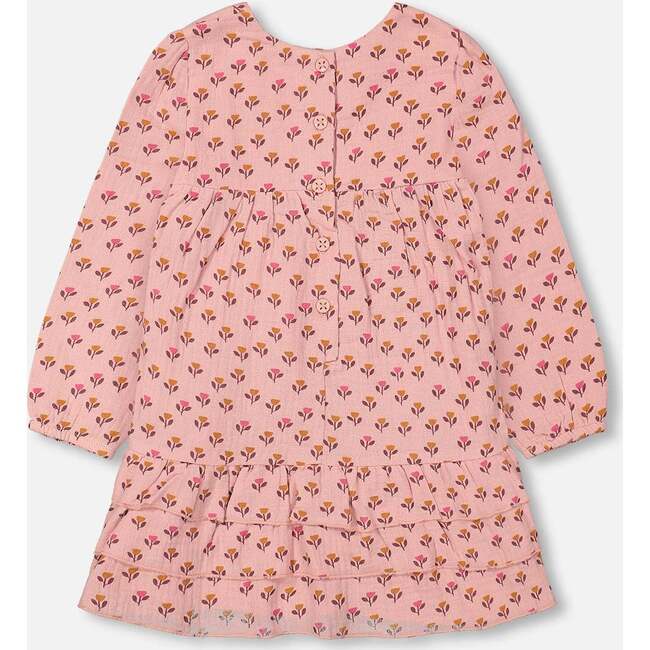Tulip Print Muslin Long Sleeve Frilled Dress, Pinky - Dresses - 3