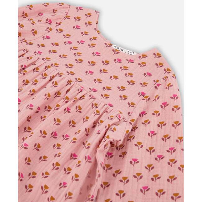 Tulip Print Muslin Long Sleeve Frilled Dress, Pinky - Dresses - 4