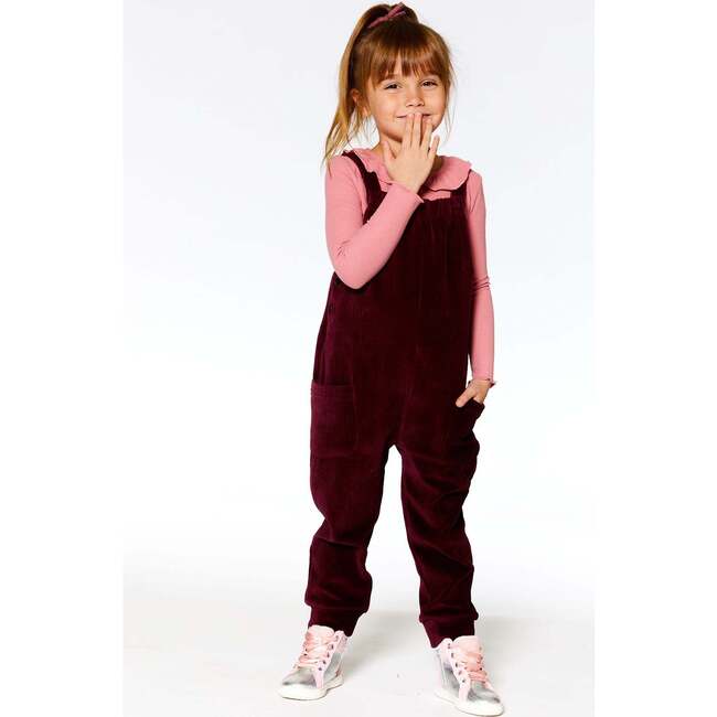 Ribbed Velvet Overalls, Burgundy