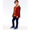 Ribbed Velvet Oversized Hooded Shirt, Burnt Orange - Jackets - 3