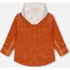 Ribbed Velvet Oversized Hooded Shirt, Burnt Orange - Jackets - 4