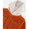 Ribbed Velvet Oversized Hooded Shirt, Burnt Orange - Jackets - 5