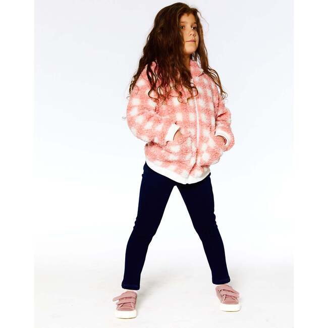 Plaid Sherpa Full Zip Hooded Jacket, Salmon Pink - Jackets - 2