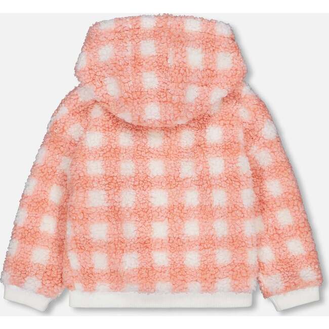 Plaid Sherpa Full Zip Hooded Jacket, Salmon Pink - Jackets - 3