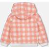 Plaid Sherpa Full Zip Hooded Jacket, Salmon Pink - Jackets - 3