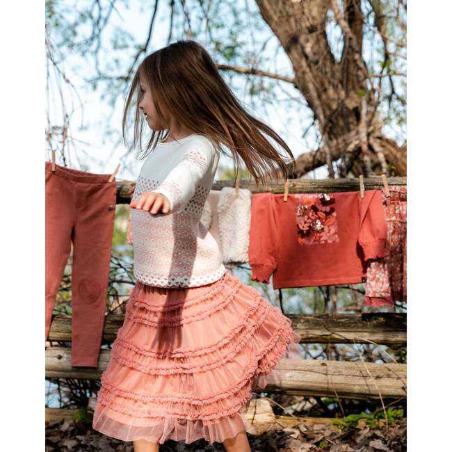 Mid Calf Mesh Frilled Skirt, Salmon Pink - Skirts - 2