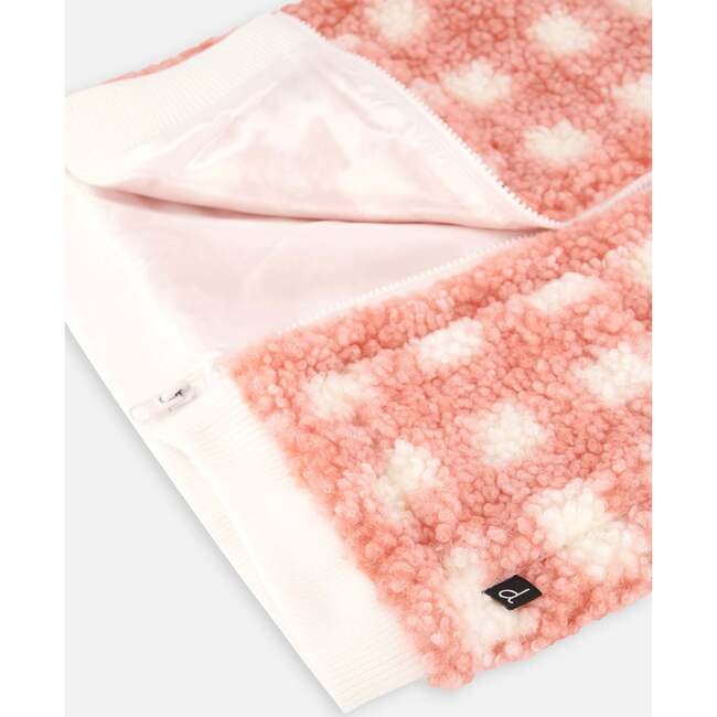 Plaid Sherpa Full Zip Hooded Jacket, Salmon Pink - Jackets - 4