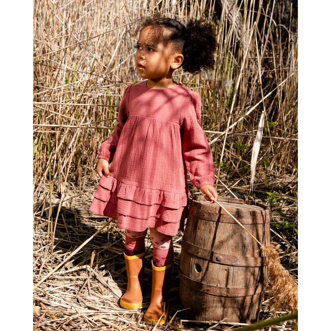 Muslin Long Sleeve Frilled Dress, Plum - Dresses - 2