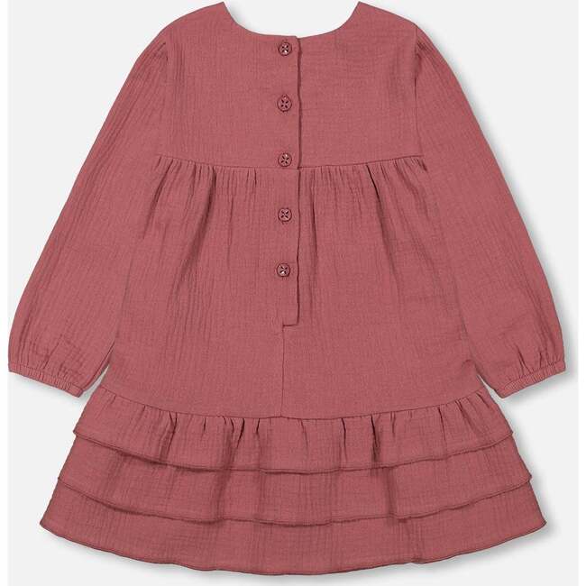 Muslin Long Sleeve Frilled Dress, Plum - Dresses - 3