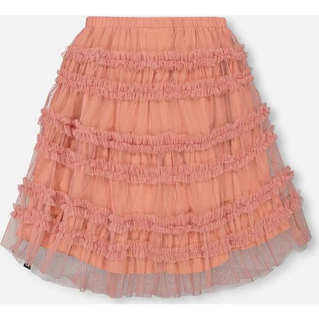 Mid Calf Mesh Frilled Skirt, Salmon Pink - Skirts - 4