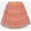 Mid Calf Mesh Frilled Skirt, Salmon Pink - Skirts - 4