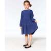 Long Sleeve Peasant Swiss Dot Denim Dress, Blue - Dresses - 2