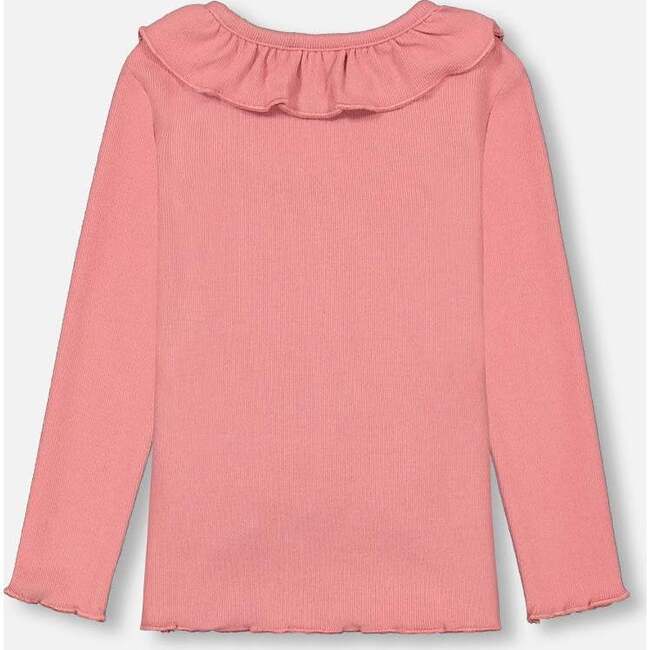 Super Soft Rib Flounce Collar Top, Salmon Pink - T-Shirts - 3