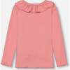 Super Soft Rib Flounce Collar Top, Salmon Pink - T-Shirts - 3