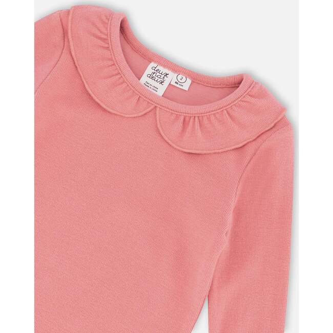 Super Soft Rib Flounce Collar Top, Salmon Pink - T-Shirts - 4