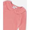Super Soft Rib Flounce Collar Top, Salmon Pink - T-Shirts - 4