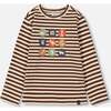 Striped Super Soft Heavy Jersey Brushed T-Shirt, Brown & Beige - T-Shirts - 1 - thumbnail