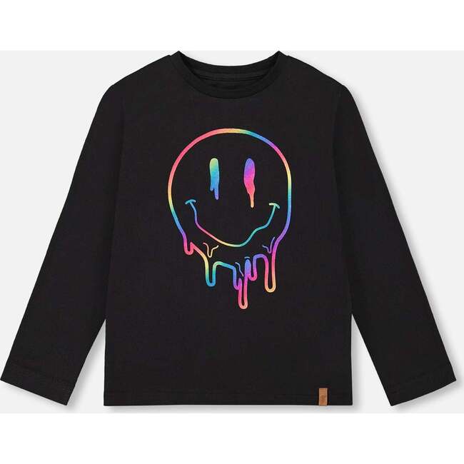 Smile Print Jersey T-Shirt, Black & Multicolors