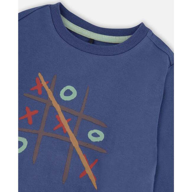 Tic-Tac-Toe Print Jersey T-Shirt, Indigo Blue - T-Shirts - 4