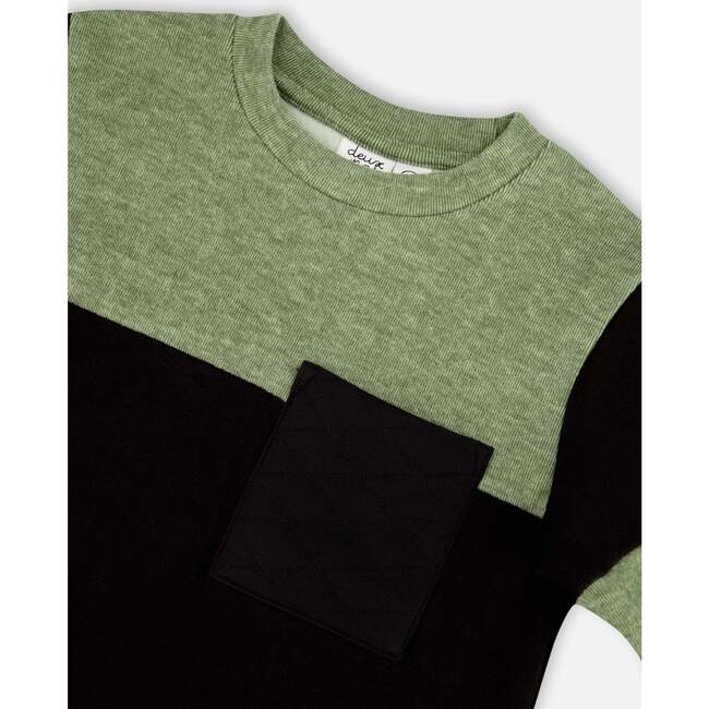 Super Soft Brushed Rib Top, Black & Ivy Green - T-Shirts - 4