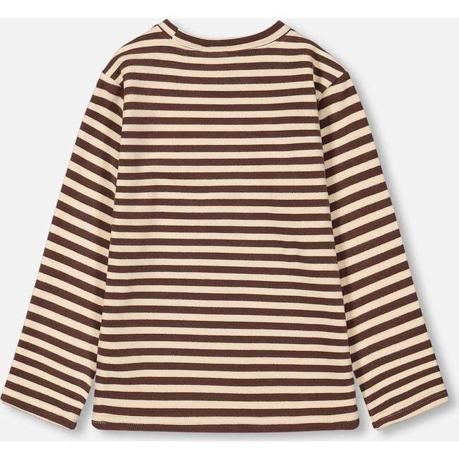 Striped Super Soft Heavy Jersey Brushed T-Shirt, Brown & Beige - T-Shirts - 3