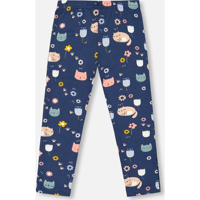 Sleepy Cats Print Leggings, Navy - Leggings - 3