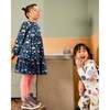 Sleepy Cats Print Drop Shoulder Mesh Frill Dress, Navy - Dresses - 2