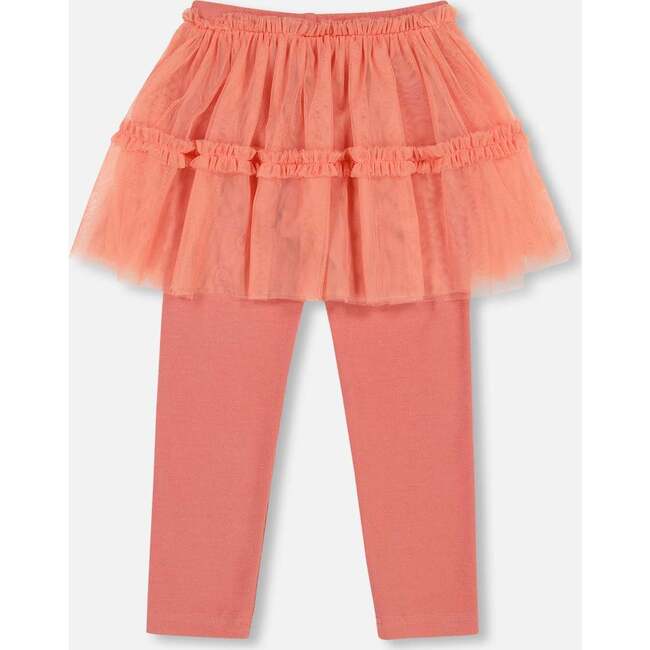 Leggings With Tulle Skirt, Salmon Pink - Leggings - 3