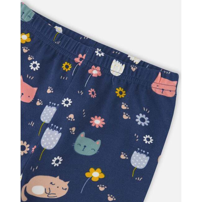 Sleepy Cats Print Leggings, Navy - Leggings - 4