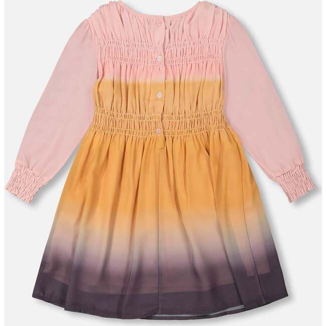 Long Cuffed Sleeve Smock Dress, Pink & Gold Gradient - Dresses - 3
